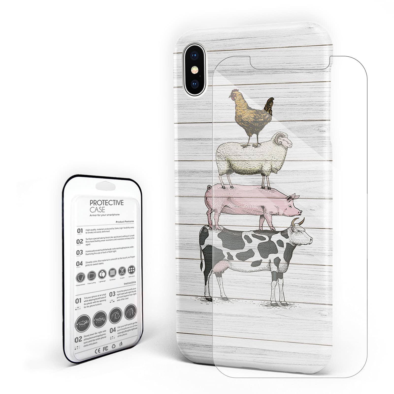 Farmhouse Animal Rustic Wooden Grain Hard PC Case for iPhone 7 Plus/8 Plus - Slim Shockproof Protective Cover with Screen Protector | Perfect for Outdoor Adventures, Travel & Daily Use
