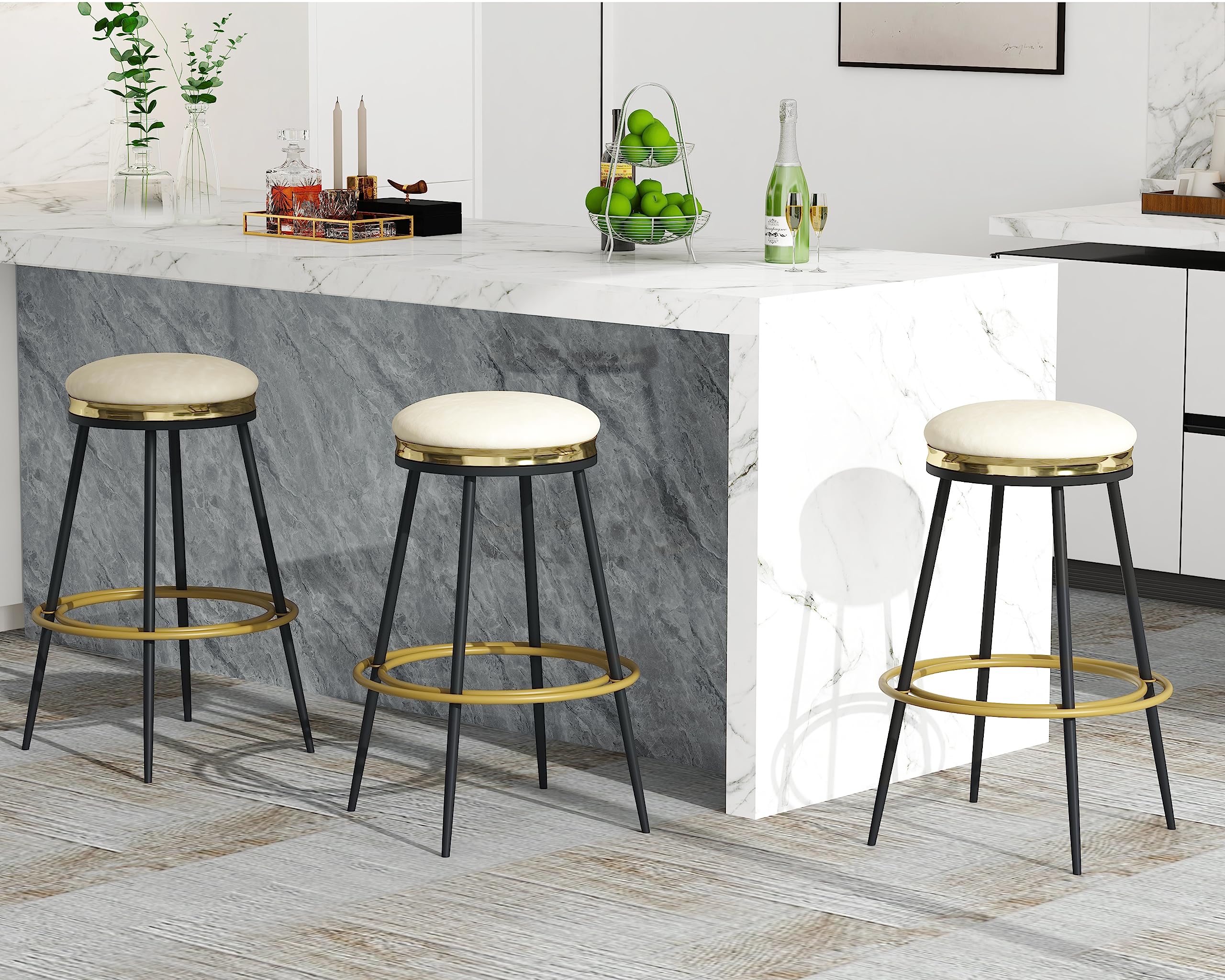 O&K FURNITURE Set of 2 Modern Velvet Swivel Bar Stools with Footrest - 24