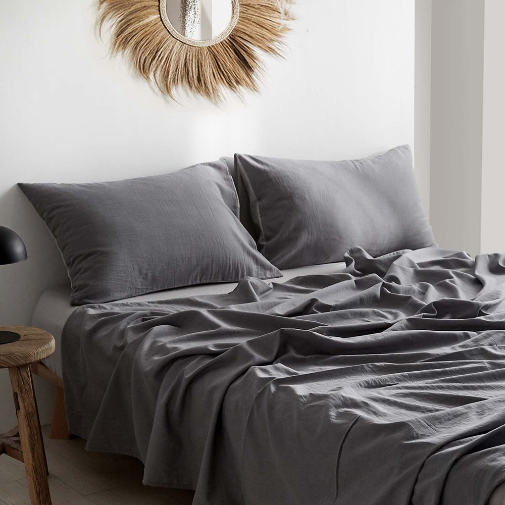 Premium 100% Cotton Grey Luxury Sheet Set - Queen Size Bedding with Flat Sheet, Fitted Sheet & Pillowcases for Ultimate Comfort & Softness | Perfect for Master Bedrooms, Guest Rooms & Cozy Home Decor