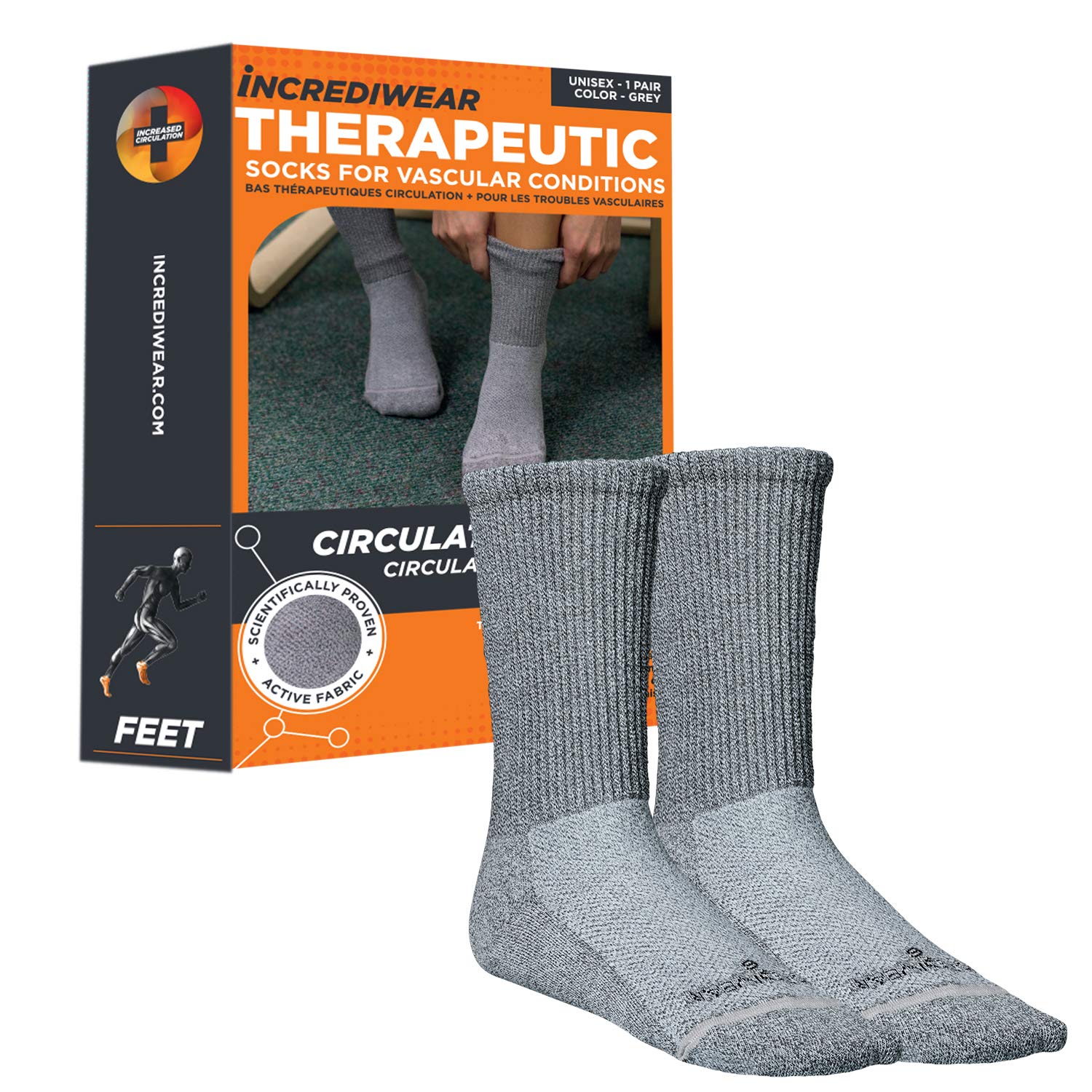 Incrediwear Circulation Socks for Women & Men - Breathable Crew Socks with Arch Support (Grey, X-Large) - Ideal for Running, Hiking & Daily Comfort