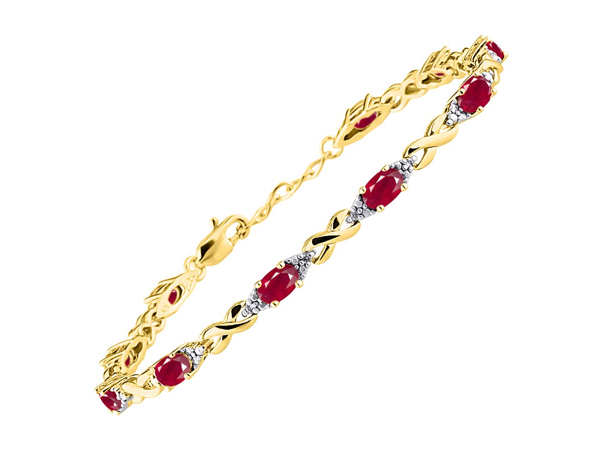 RYLOS Women's Yellow Gold Plated Silver XO Hugs & Kisses Tennis Bracelet with Gemstones & Genuine Diamonds - Adjustable 7