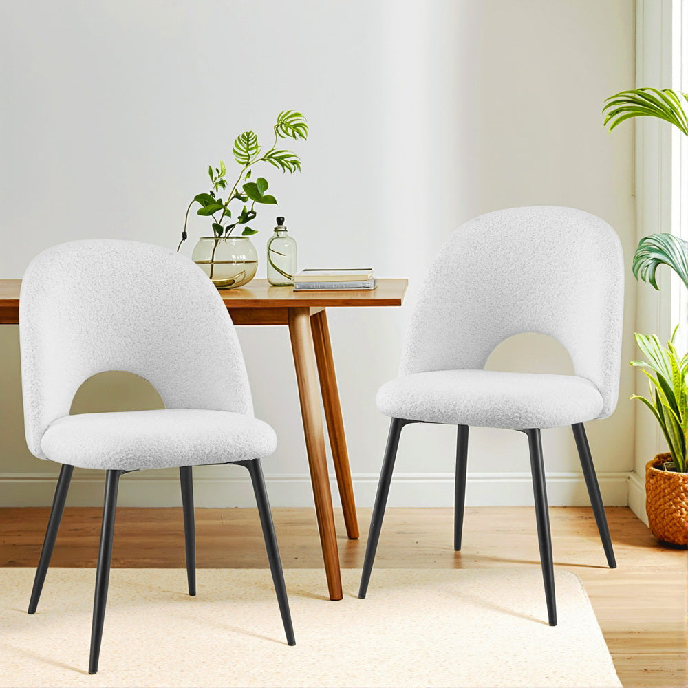 2 Pack Artiss Dining Chairs - Boucle Sherpa Upholstered Modern Accent Chairs for Kitchen, Dining Room, or Home Office (Set of 2)