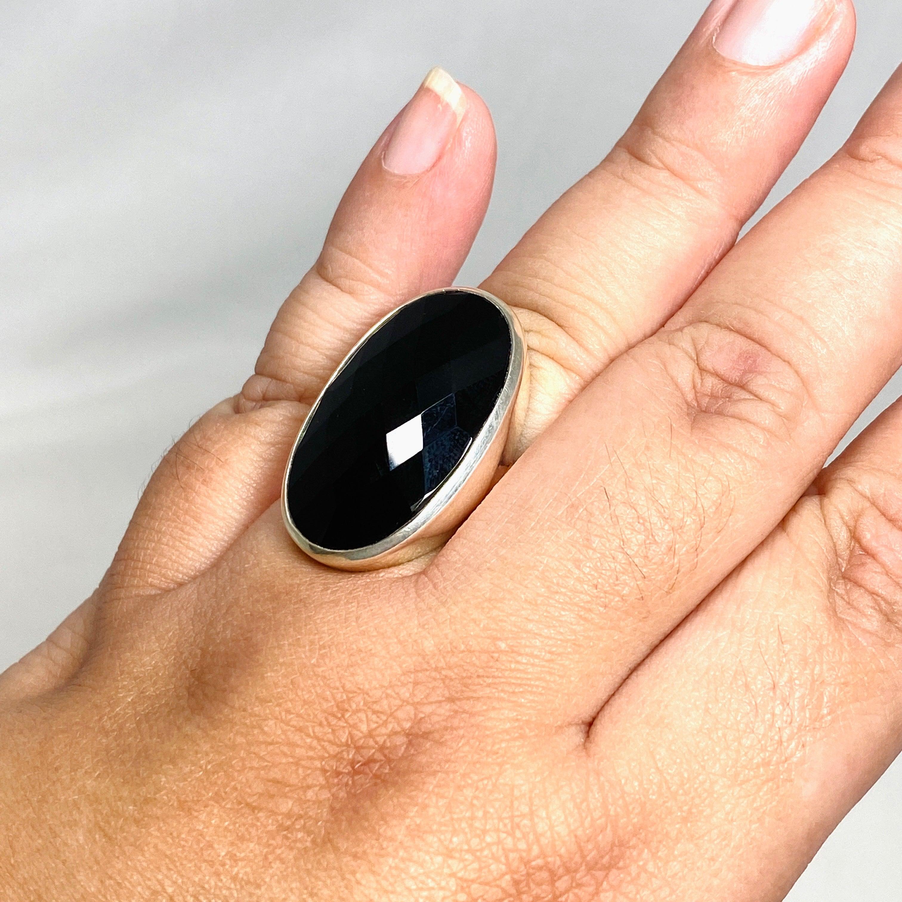 Onyx Faceted Oval Ring Size 11 - Elegant Black Gemstone Jewelry for Women, Perfect for Weddings, Parties & Special Occasions