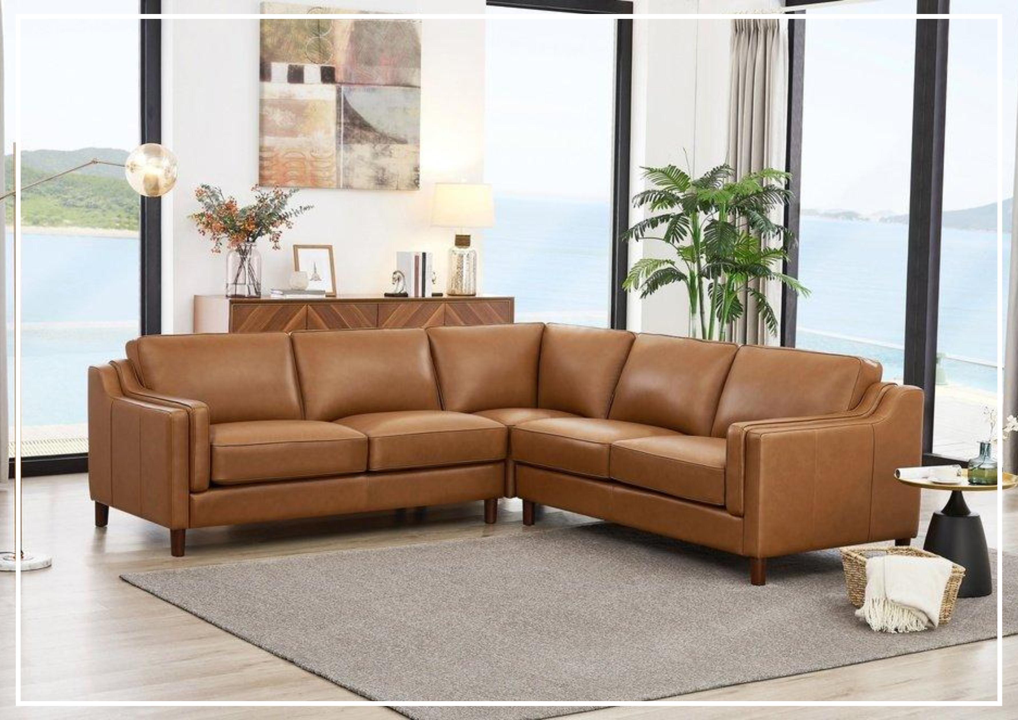 Hydeline Bella L-Shaped Brown Leather Sectional Sofa - Modern Reclining Couch for Living Room, Home Theater & Office - Soft Genuine Leather, Spacious Seating, Stylish Comfort