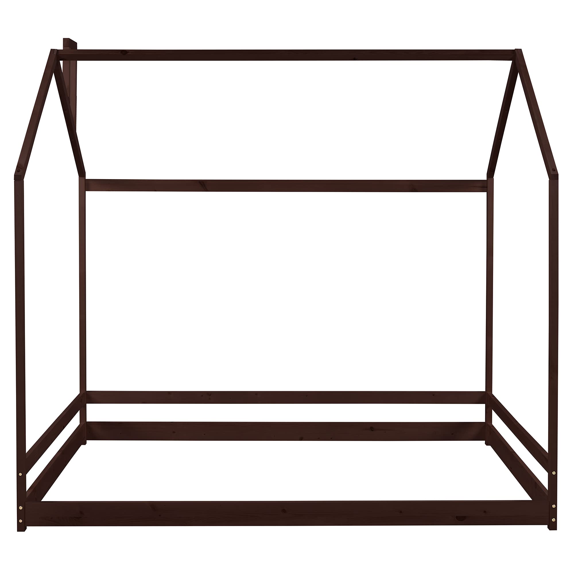 LZ LEISURE ZONE Full Size Wooden House Bed Frame for Kids & Toddlers - Espresso Finish - Perfect for Bedrooms, Playrooms & Sleepovers