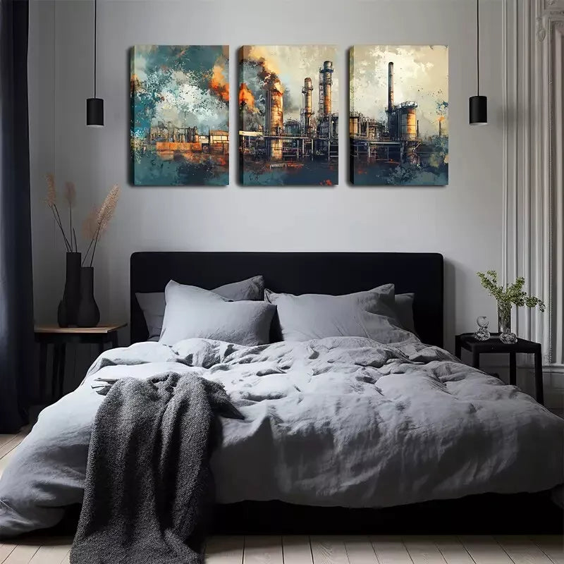 3-Piece Industrial Revolution Wall Art Set - Framed Canvas Prints 40x60cm (16x24 inches) | High Quality Australian Made Wall Decor | Ready to Hang for Living Room, Office & Study Decor