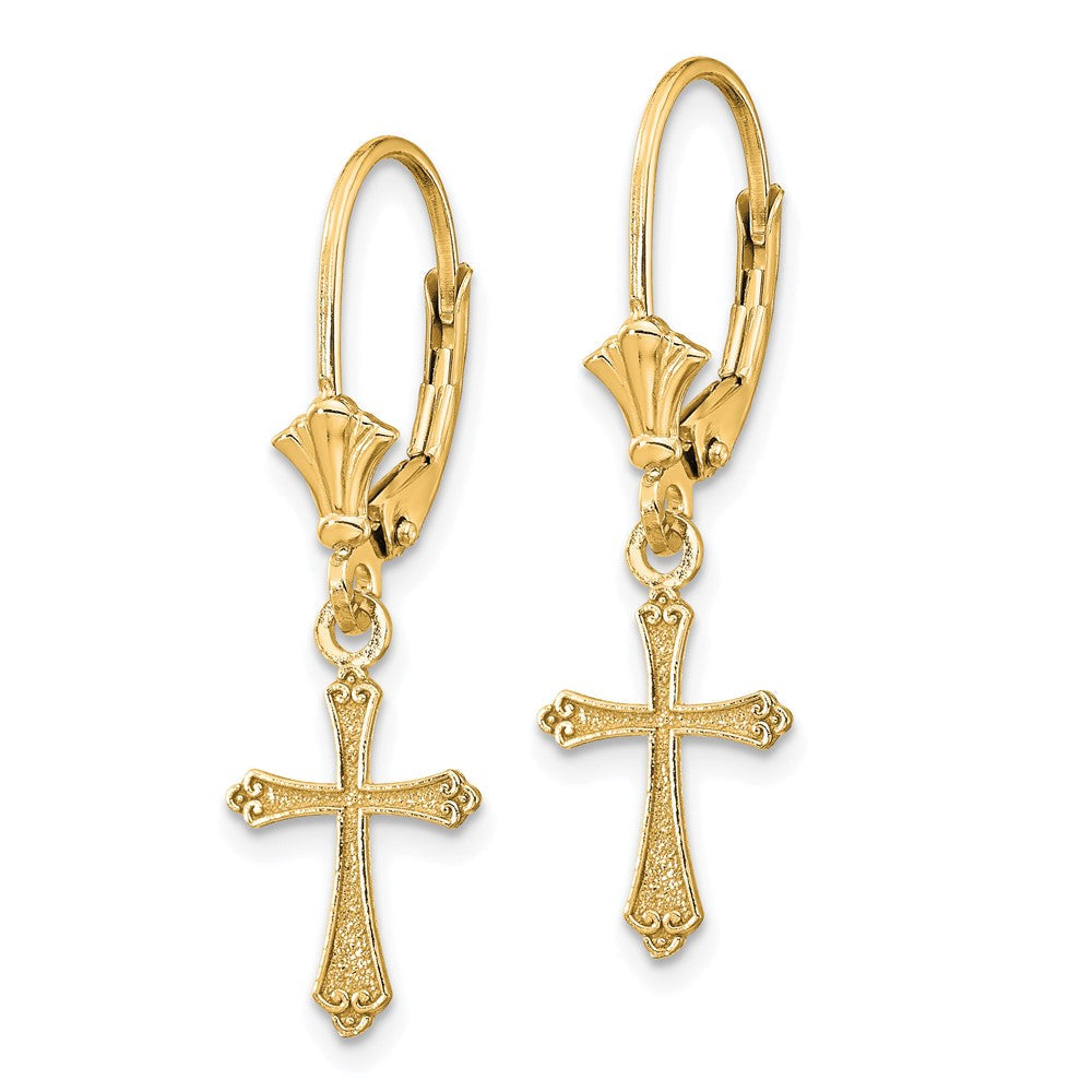 TF1775 Gold Dangle Cross Leverback Earrings for Women - Religious Jewelry Gift for Church, Wedding & Everyday Wear