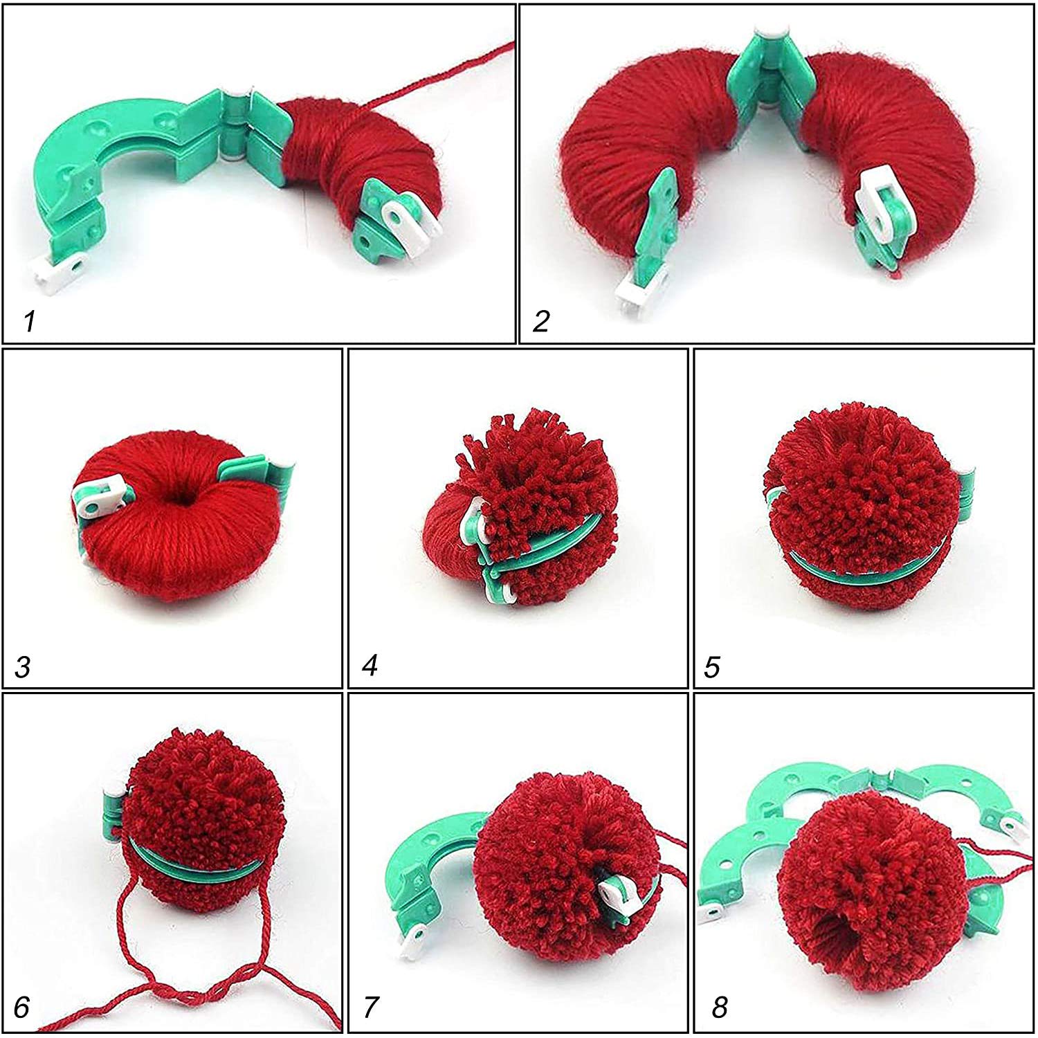 8-Piece Pompon Maker Kit - DIY Wool Yarn Craft Tool for Knitting, Crochet & Art Projects - Perfect for Home Decor, Gift Wrapping & Scrapbooking