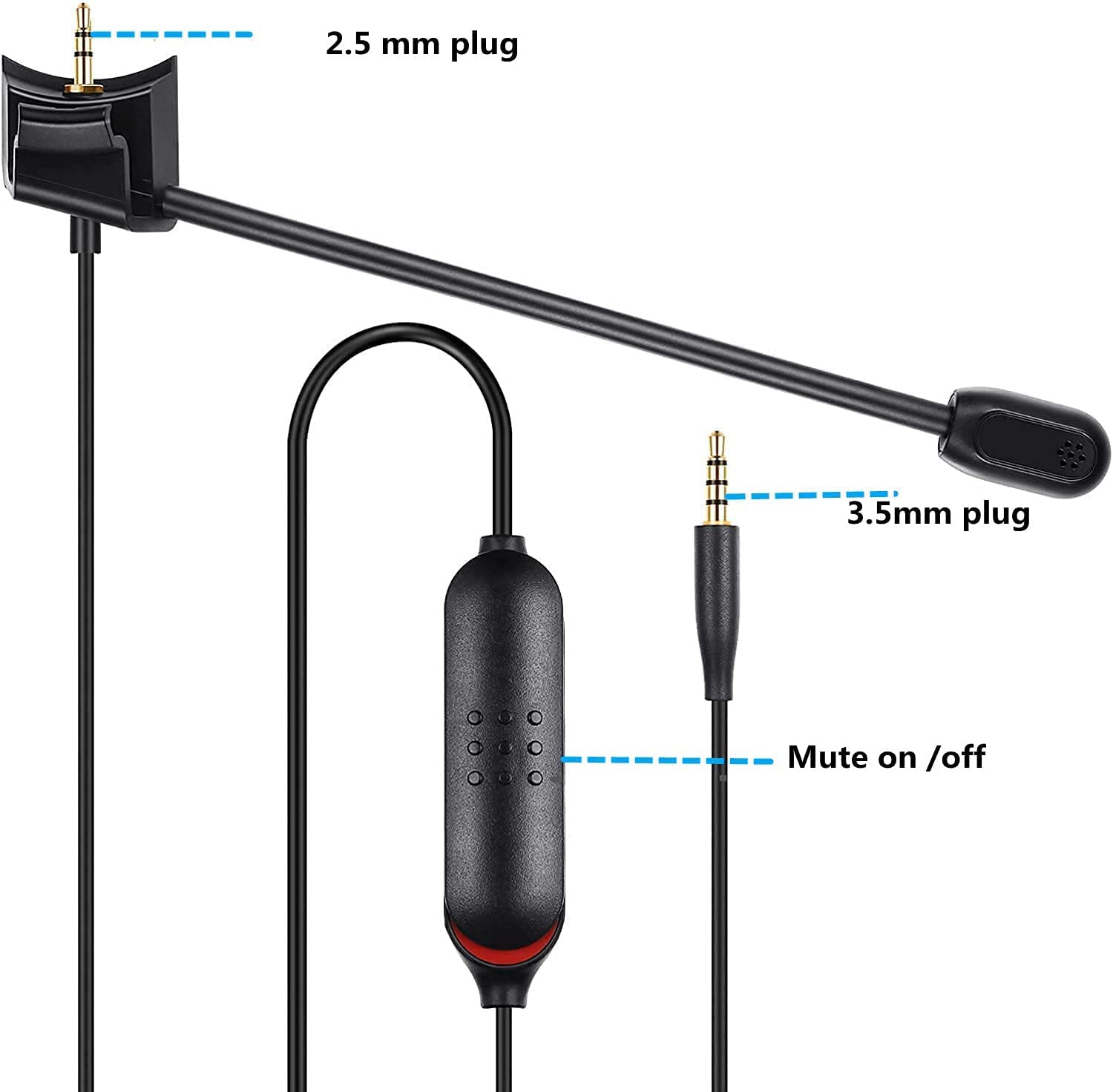 Boom Microphone Cable for Bose QuietComfort 35 QC35 & QC35 II Headphones - Volume Control Compatible with PS4, Xbox One Controller - Gaming Headset Accessory (Black) - Perfect for Online Gaming, Streaming & Voice Chat