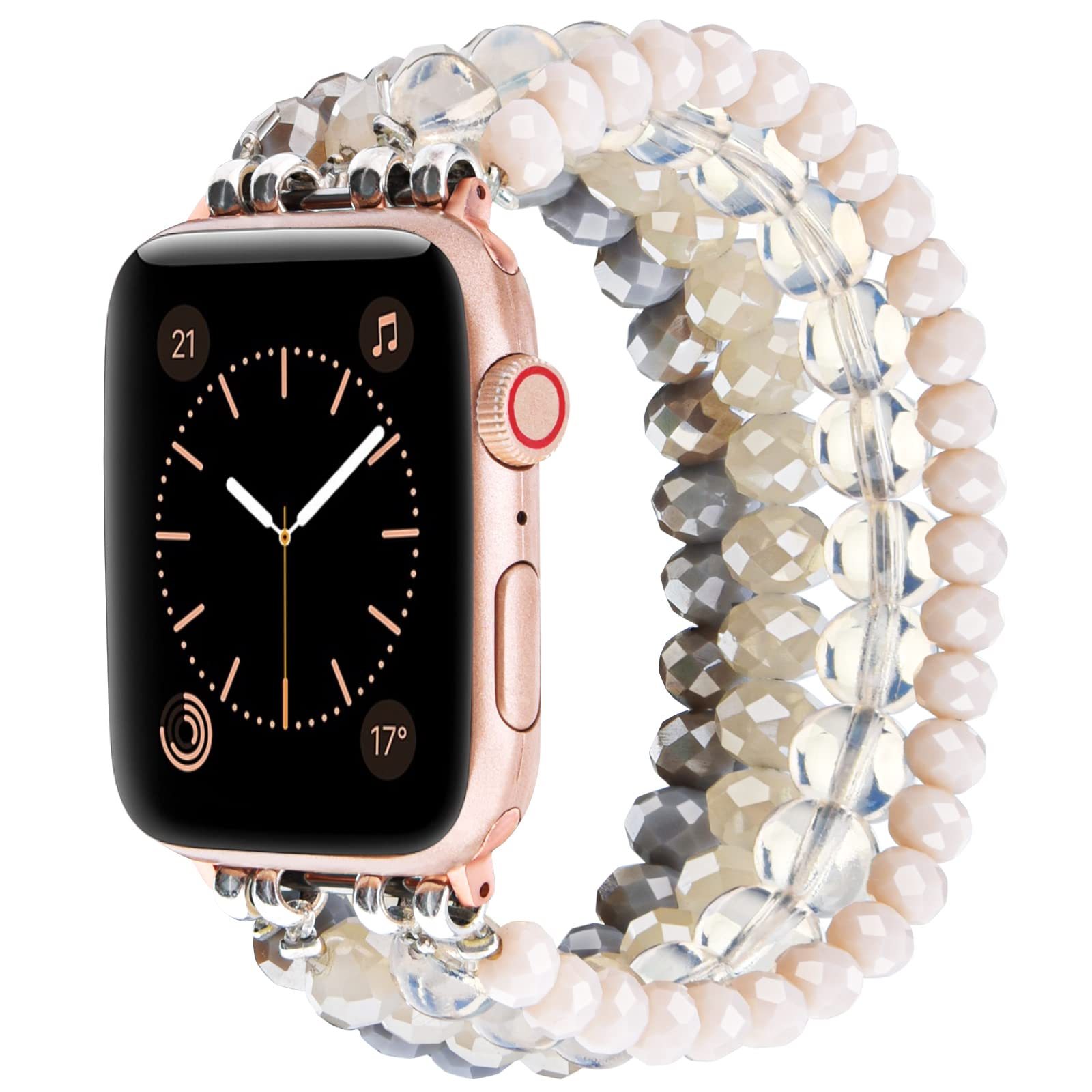 CAGOS Beaded Stretchy Bracelet Compatible with Apple Watch 38mm 40mm 41mm 42mm 44mm 45mm 49mm - Boho Glitter Dressy Strap for Women - Perfect for Work, Yoga & Fashion Accessories (Fits Series 1/2/3/4/5/6/7/8/SE/Ultra)