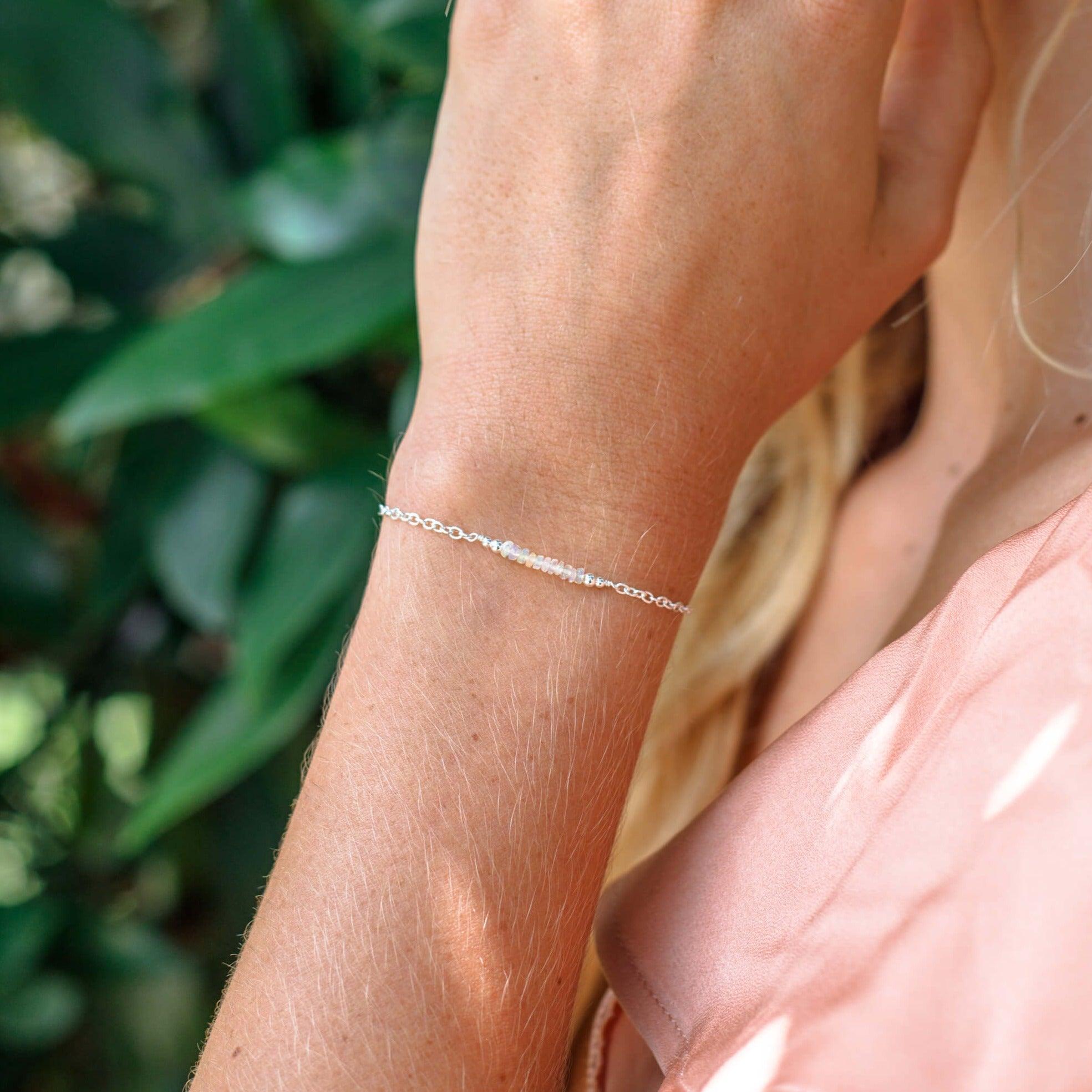 Sparkling Ethiopian Opal Gemstone Faceted Bead Bar Bracelet for Women - Handmade Adjustable Wrap Bracelet for Boho Chic, Yoga & Meditation Jewelry