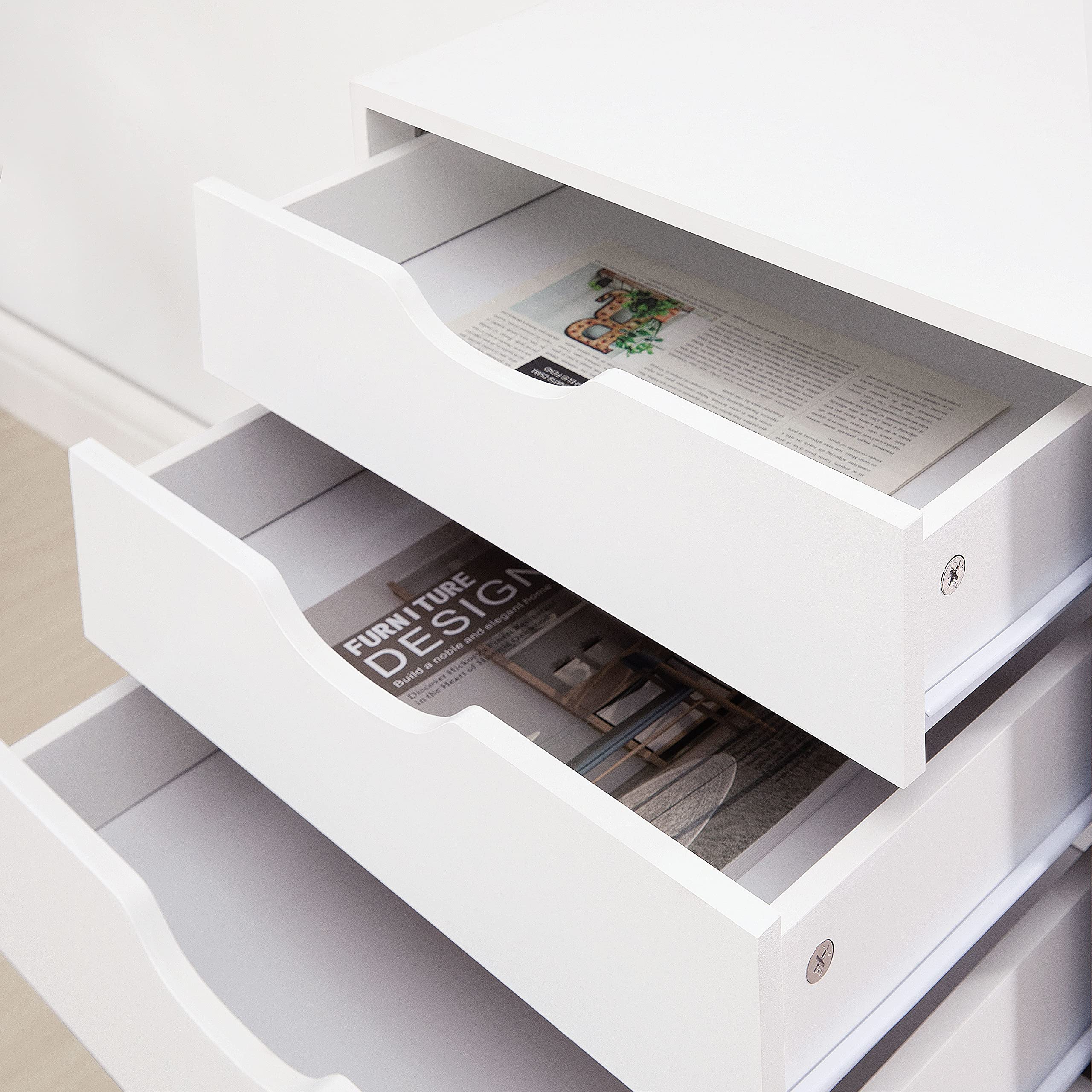 Naomi Home 7-Drawer Office File Cabinet with Wheels - White, Under Desk Storage Organizer for Home Office, 180 lbs Capacity - Perfect for Printer Stand & Document Filing Organization