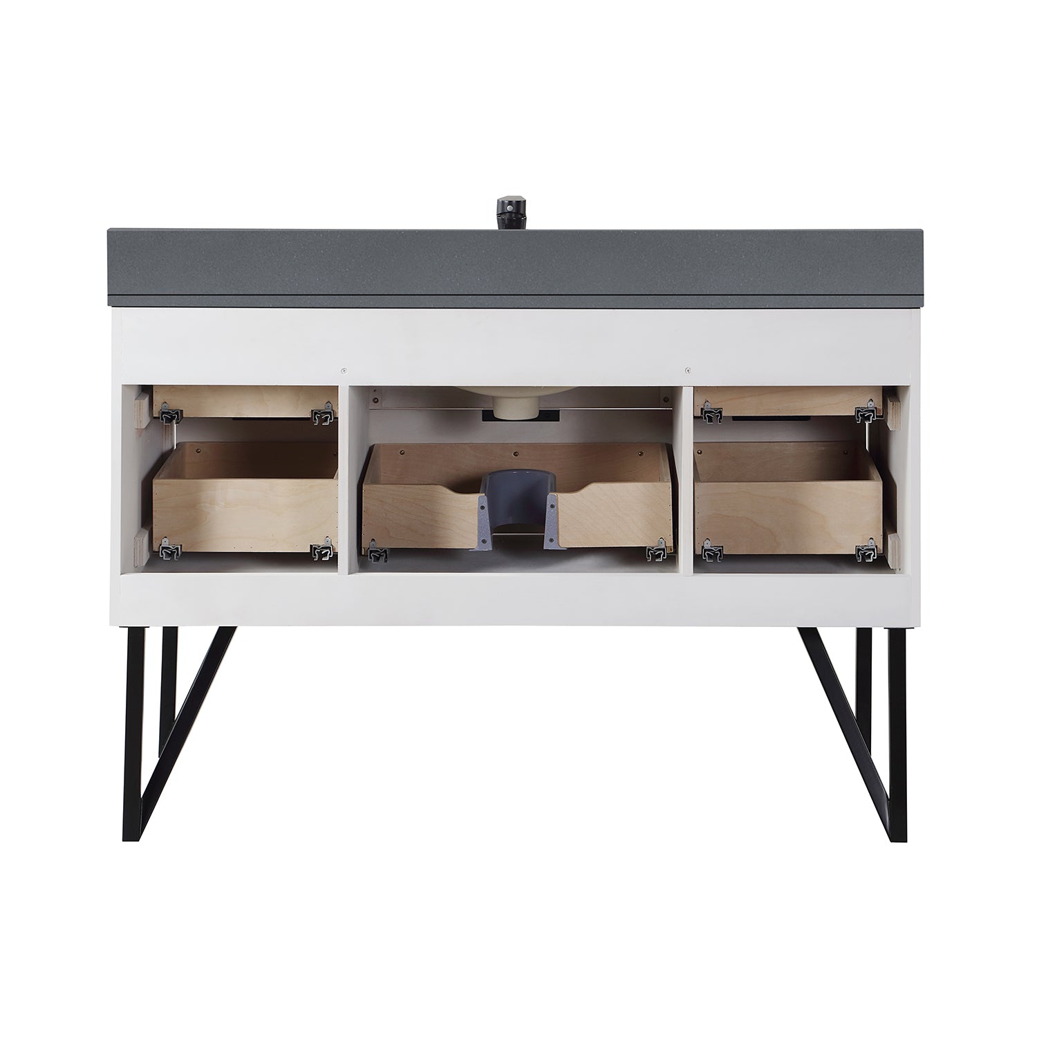 Helios 48 Inch Single Bathroom Vanity Set with Concrete Gray Stone Countertop - Modern Sink Cabinet for Small Bathrooms & Powder Rooms