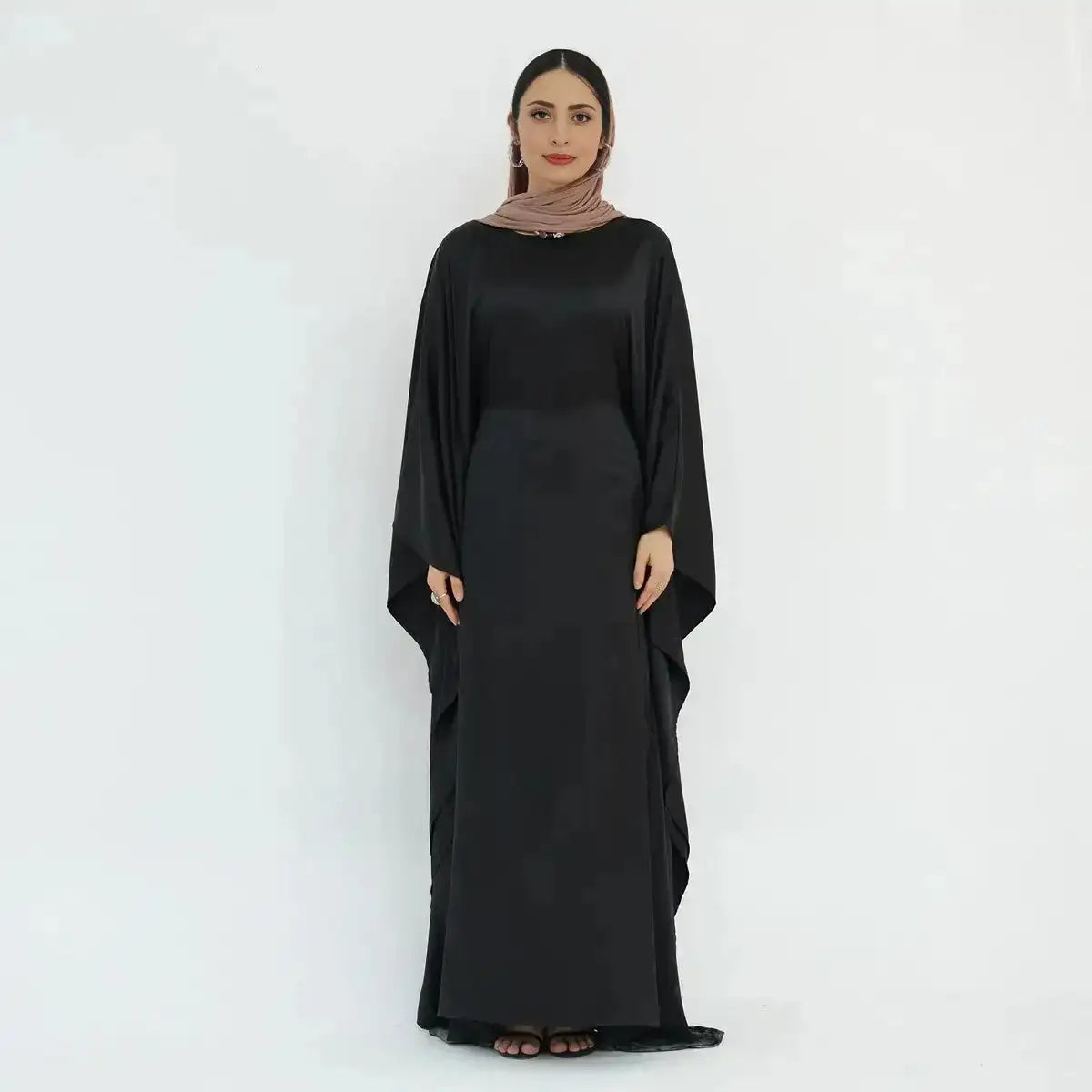 Gleam Satin Batwing Sleeve Women's Farasha Abaya Dress - Elegant Islamic Modest Dress for Prayer, Wedding & Special Occasions