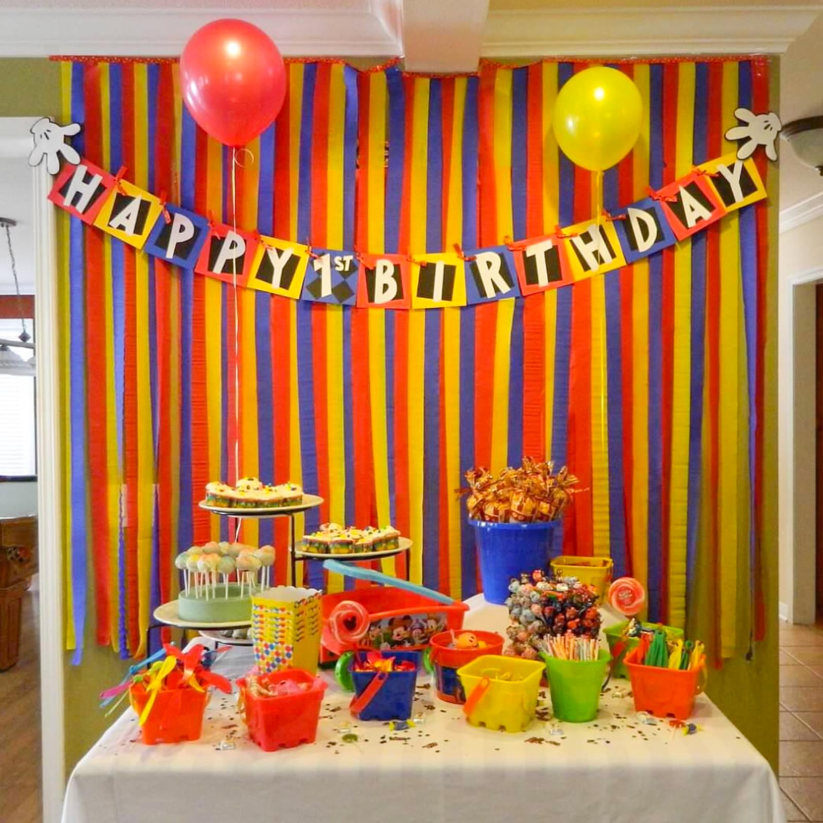 PartyWoo Crepe Paper Streamers 3 Rolls (393ft Total) - Blue, Red, Yellow Birthday Party Decorations for Baby Showers, Weddings & DIY Crafts (1.8