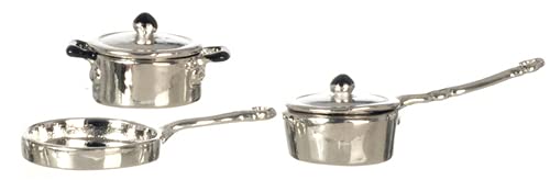 Miniature Aluminum Pots and Pans Set for Dollhouse - 12-Piece Tiny Kitchen Utensils - Perfect for Dollhouse Accessories, DIY Miniature Projects & Collectors