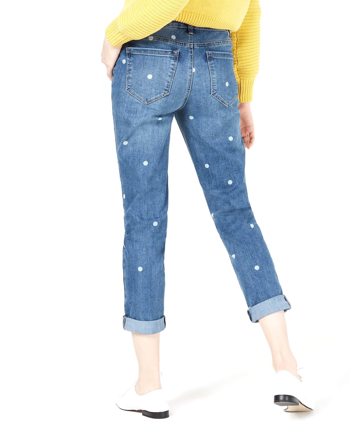 Maison Jules Women's Dot-Print Boyfriend Jeans - Bailey Dark Wash Size 30 | Relaxed Fit with Cuffed Hem for Casual Outings & Weekend Wear