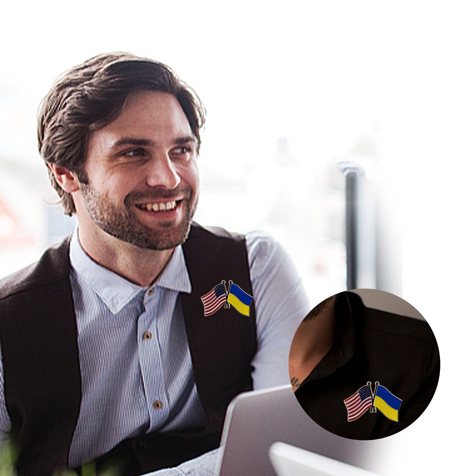 Ukrainian Flag Pin & USA Flag Friendship Lapel Pin Set (3pcs) - Bulk Ukrainian Lapel Pins, I Stand With Ukraine Button Badge - Perfect for Political Support, Patriotic Events & International Friendship Gifts