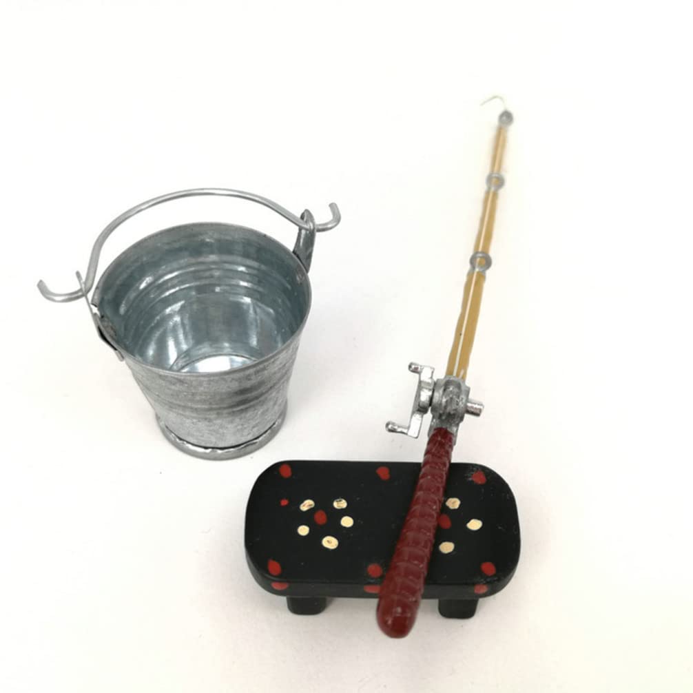 Kisangel Miniature Fishing Pole Set - Tiny Dollhouse Fishing Rod & Gear for Mini Bench, Hat, Beer Bottles, Buckets - Perfect for DIY Crafts, Model Scenes & Home Decor