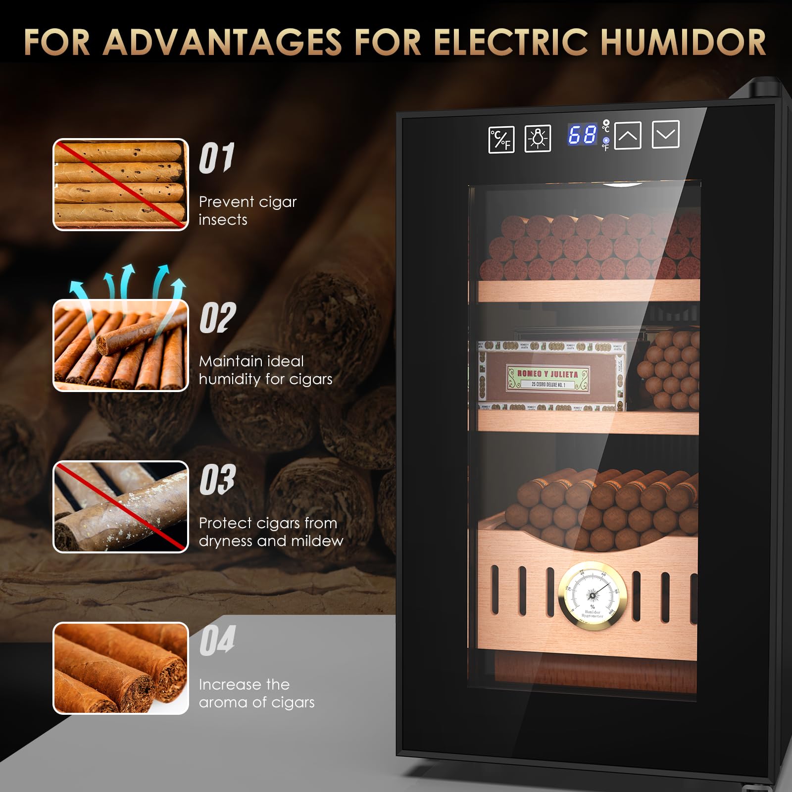 Premium Electric Storage Cabinet with Spanish Cedar Drawers & Trays - Digital LED Display - 200-Capacity - Perfect for Men's Gifts & Cigar Storage - Ideal for Home, Office & Luxury Collections