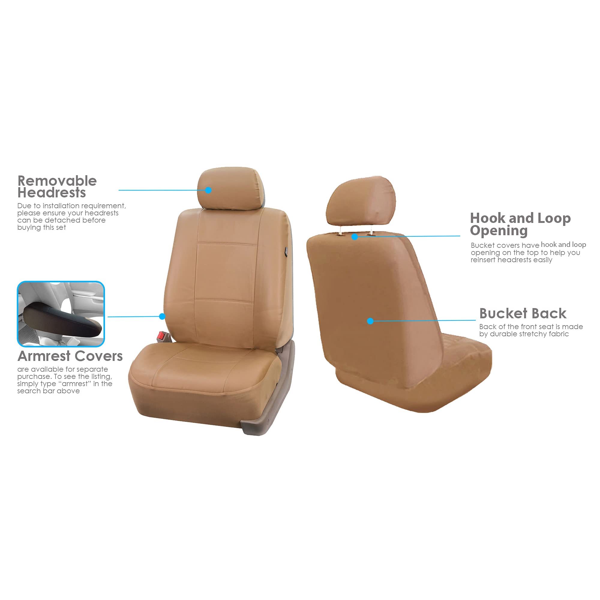 Premium PU Leather Car Seat Covers Front Set - Universal Fit for Cars, Trucks & SUVs | FH Group Automotive Interior Accessories | Perfect for Daily Commute, Road Trips & Vehicle Protection