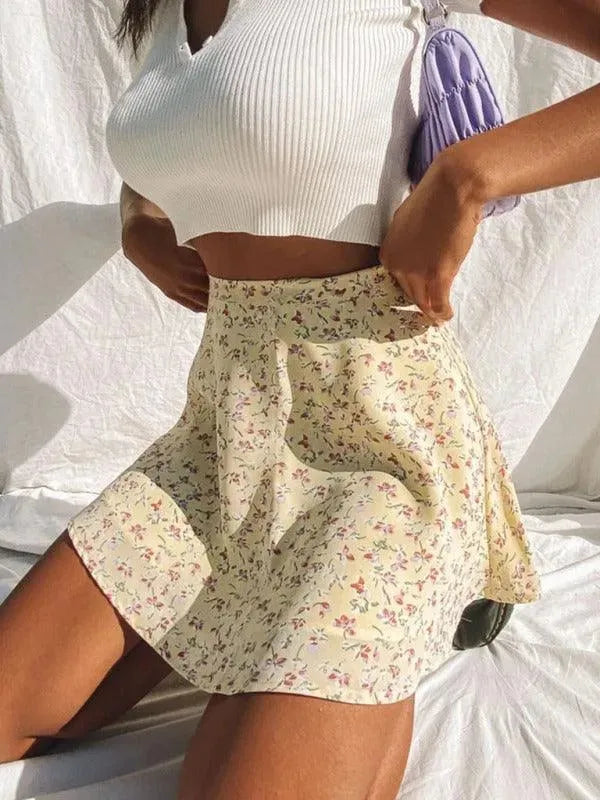 Floral Chiffon Mini Umbrella Skirt for Women - Elegant Summer A-Line Skirt with Flowy Hem | Perfect for Beach, Wedding, and Party Outfits