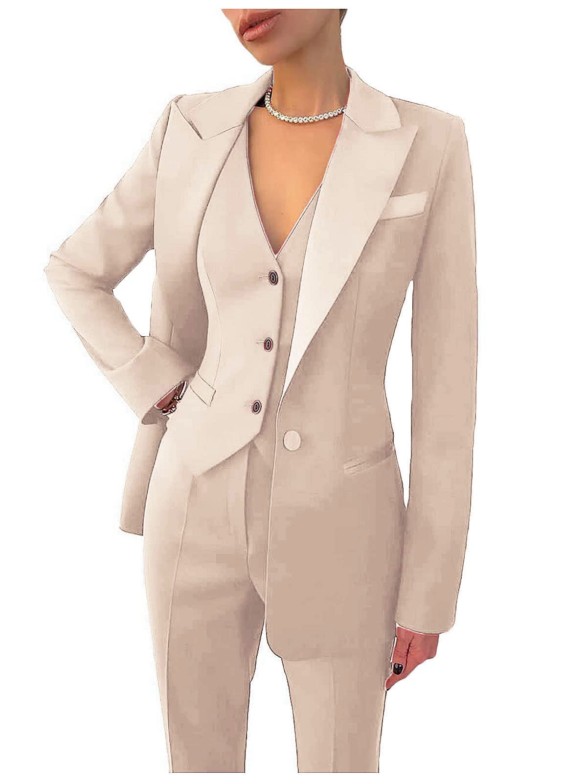 Women's 3-Piece Business Suit Set - Slim Fit Notch Lapel Blazer, Vest & Pants for Office Professionals | Formal Work Attire for Corporate Meetings & Job Interviews