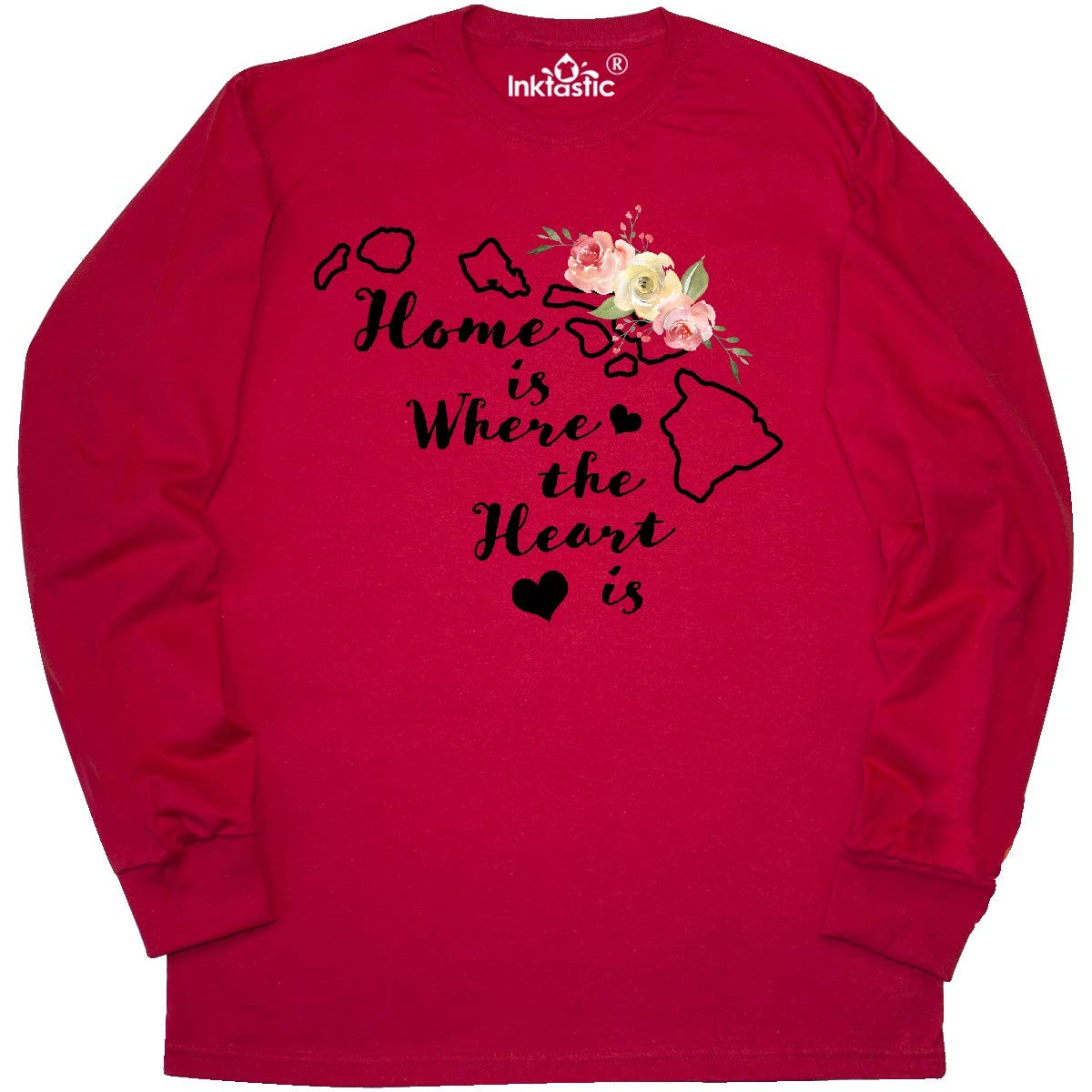 Inktastic Hawaii Home is Where The Heart is Watercolor Print Long Sleeve T-Shirt for Women - Soft Cotton Casual Tee for Beach Vacation, Family Reunions & Everyday Comfort