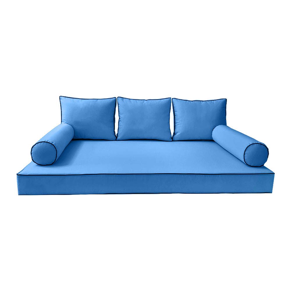 Prolinemax Outdoor Style 3 Twin-XL Daybed Mattress Cover with Contrast Trim - Fitted Bolster Pillow Sheet AD102 - Perfect for Patio Furniture, Sunroom Lounging & Guest Bedroom Decor