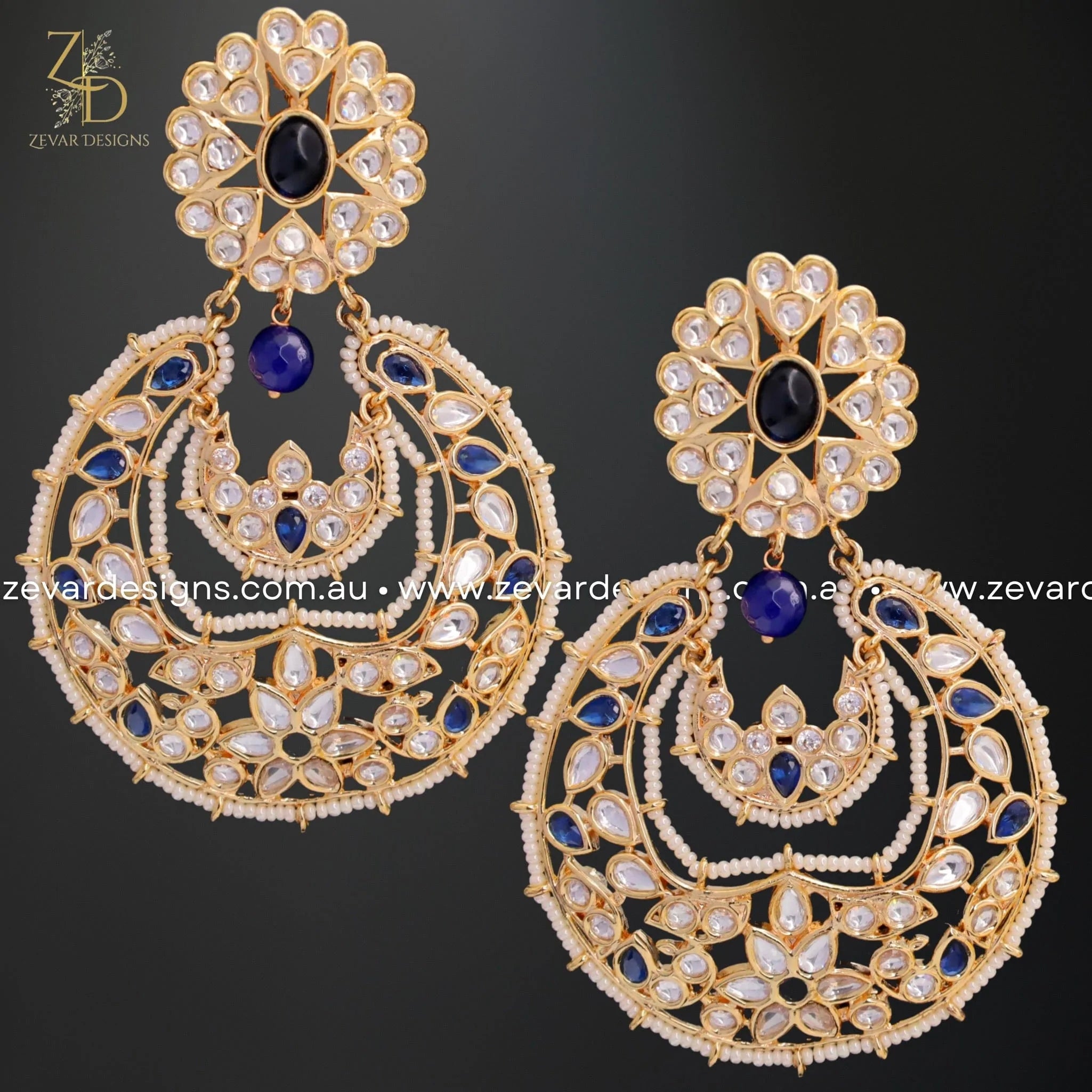 Exquisite Kundan Chandbali Earrings in Navy Blue | Traditional Indian Jewelry for Weddings & Festive Occasions | Elegant Ethnic Accessory for Women