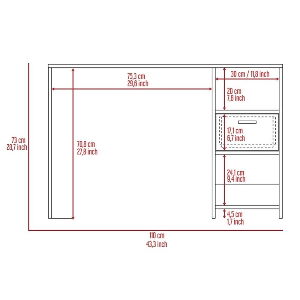 Arlington Computer Desk with Drawer, 2 Open Storage Shelves & Sturdy Legs - Smokey Oak Finish for Home Office, Study Room & Small Spaces