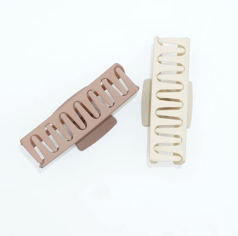 SUKAINA TRENDS Large Hair Claw Clips for Thick Hair - Strong Hold Matte Hair Clips for Women & Girls - Durable Hair Barrettes for Curly Hair (Light Brown & Beige) | Perfect for Summer, Work, Gym & Everyday Hairstyles