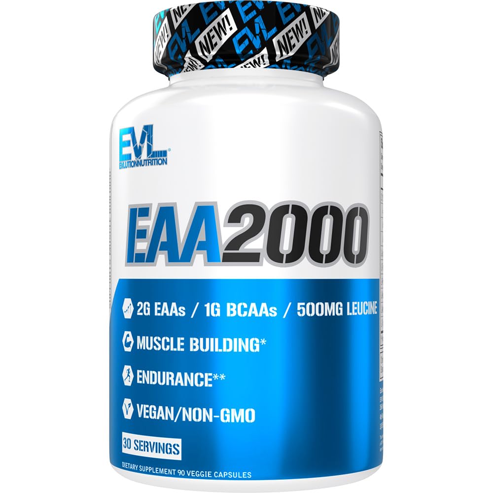 EVLution Nutrition EAA 2000 Essential Amino Acids Supplement - 90 Vegan Capsules for Muscle Recovery & Performance - Pre & Post Workout, Fitness & Bodybuilding