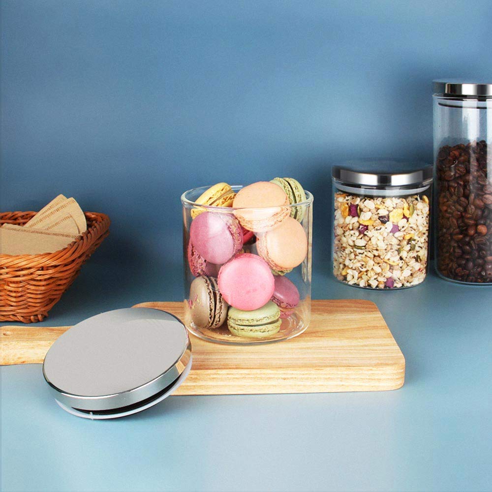 Premium Glass Food Storage Containers with Stainless Steel Lids - Airtight Kitchen Canister Set for Flour, Sugar, Coffee & Dry Goods - Stackable Pantry Organization for Home, Office & Restaurant Use