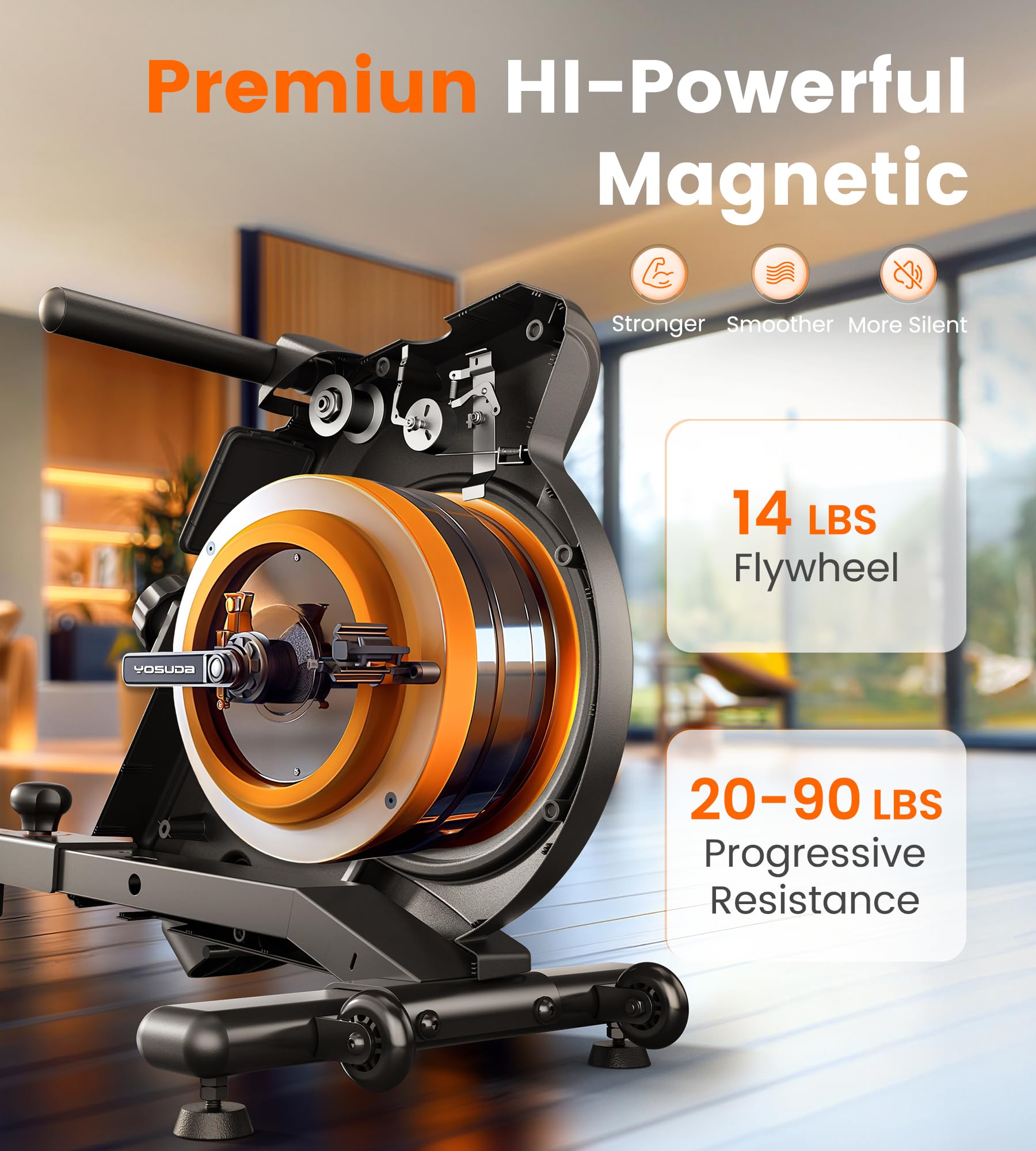 YOSUDA Magnetic/Water Rowing Machine for Home Gym - 350 LB Weight Capacity Foldable Rower with Bluetooth Connectivity, Fitness App Support, Tablet Holder & Comfortable Seat Cushion | Perfect for Small Spaces, Full-Body Workouts & Cardio Training