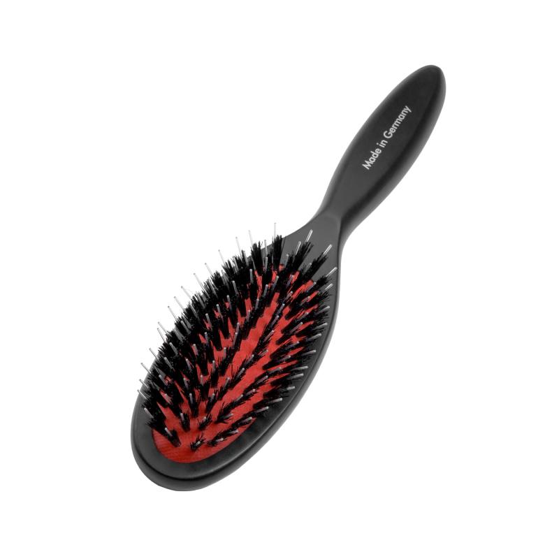 Tauro Pro Line Brush - Beech Wood Handle with 0.6 Inch Boar Bristles & Nylon Teeth - Black Oval Hair Brush for Smoothing & Detangling - Perfect for Styling, Salon Use & Home Hair Care