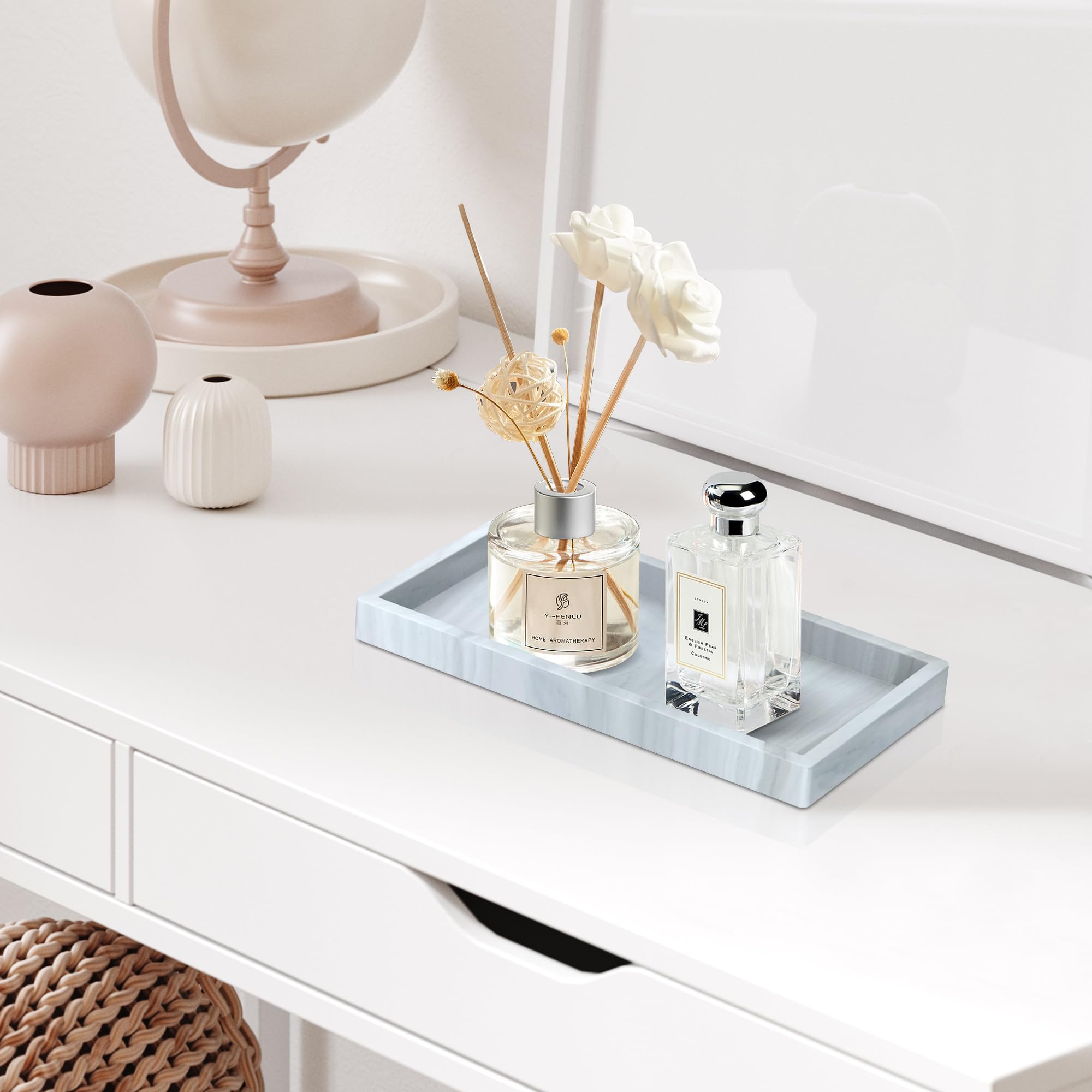 EGWON Shatterproof Silicone Vanity Tray for Bathroom & Dresser - Thick Soap Dispenser Tray for Perfume, Jewelry & Toiletries | Perfect for Bathroom Countertops, Sink Organizers & Makeup Storage