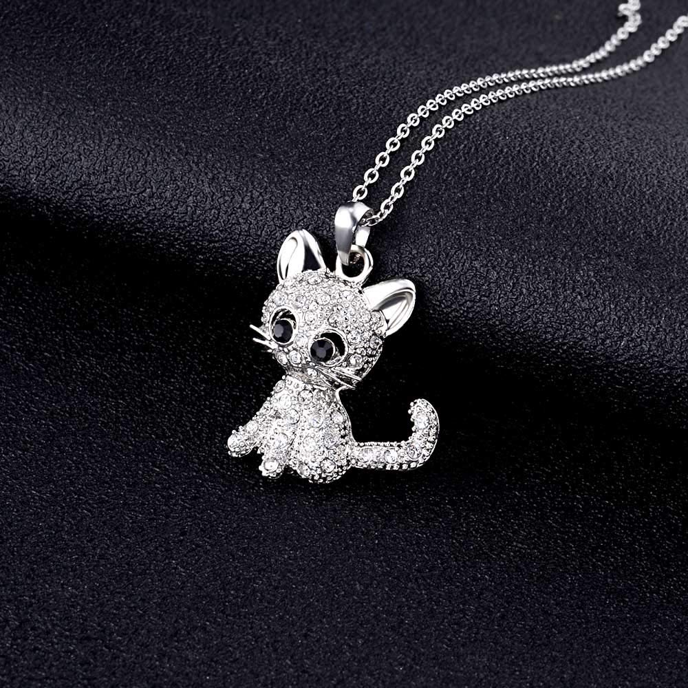 VU100 Sterling Silver Cat Necklace for Women - Elegant Kitty Pendant with Shiny White Crystals, Perfect Cat Lover Gift for Mom, Daughter, Granddaughter & Friends | Birthday, Anniversary, Christmas Present | Ideal for Everyday Wear, Special Occasions & Cat-Themed Parties