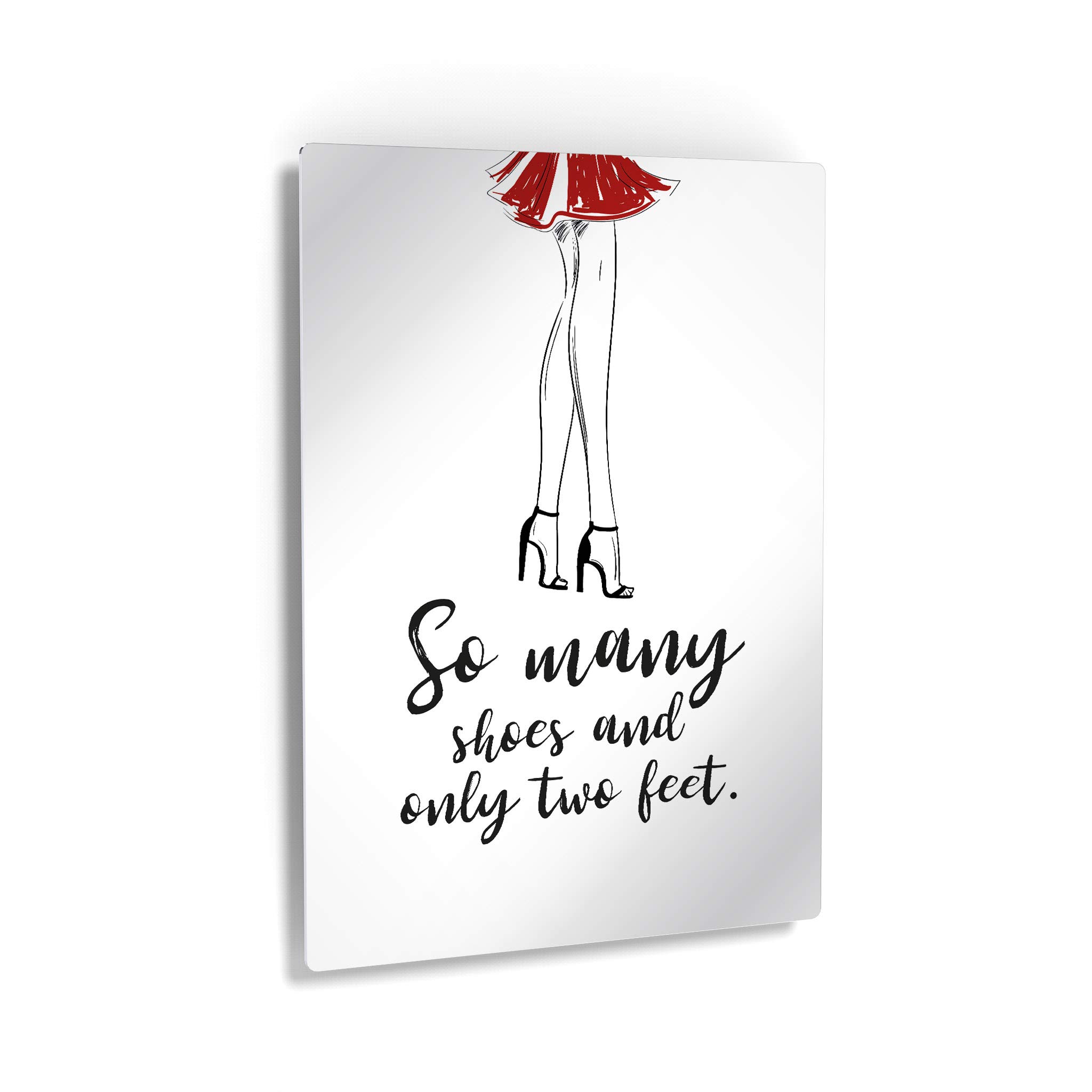 Smile Art Design 'So Many Shoes and Only Two Feet' Quote - Red Skirt Sketch Glam Fashion Metal Wall Art Print (40x30 inches) - Perfect for Office, Bathroom, Girls Room, Dorm, Bedroom & Living Room Decor