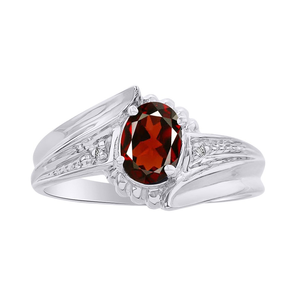Diamond & Garnet Sterling Silver Ring Set - Color Stone Birthstone Jewelry for Women | Perfect Gift for Anniversary, Birthday & Special Occasions