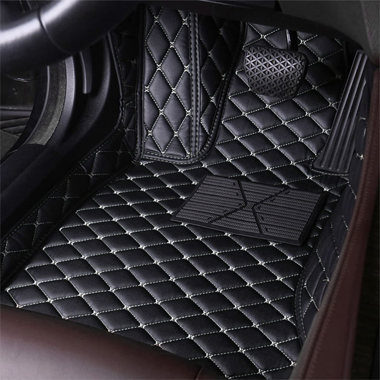 Premium Custom Car Floor Mats for Kia Optima 2011-2015 - Luxury Leather Waterproof Non-Slip Full Coverage Floor Liners (Black/Beige) - Perfect for All-Weather Protection & Interior Style Upgrade