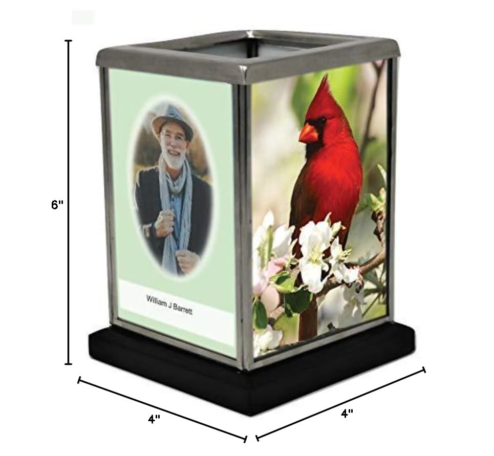Custom Memorial Candle with Photo - Handcrafted Personalized Tea Light Holder - Always Remembered Candles with Custom Text & Picture (Cardinal Theme) - Perfect for Memorial Services, Sympathy Gifts & Home Decor