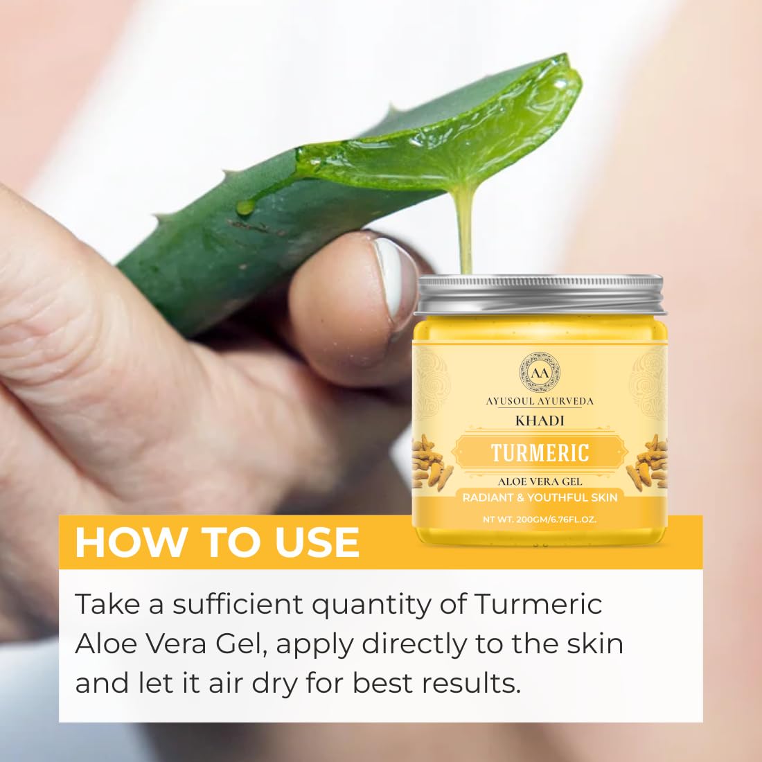 **Ayusoul Ayurveda Khadi Turmeric & Aloe Vera Gel - 99% Pure Natural Face Moisturizer for Hydration & Glow | SLS-Free, 200g | Perfect for Dry Skin & Daily Skincare Routine**