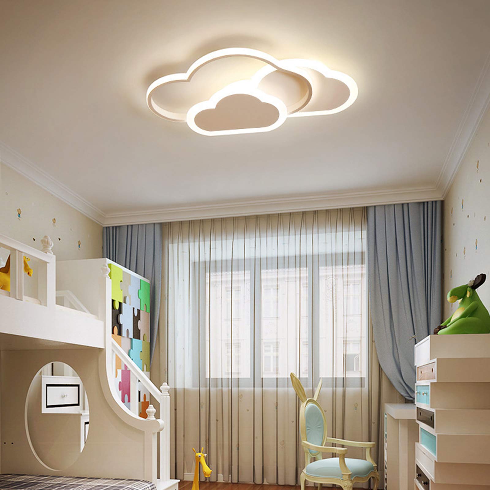 Kids Heart LED Ceiling Light 37W Dimmable for Bedroom & Nursery - White Cloud