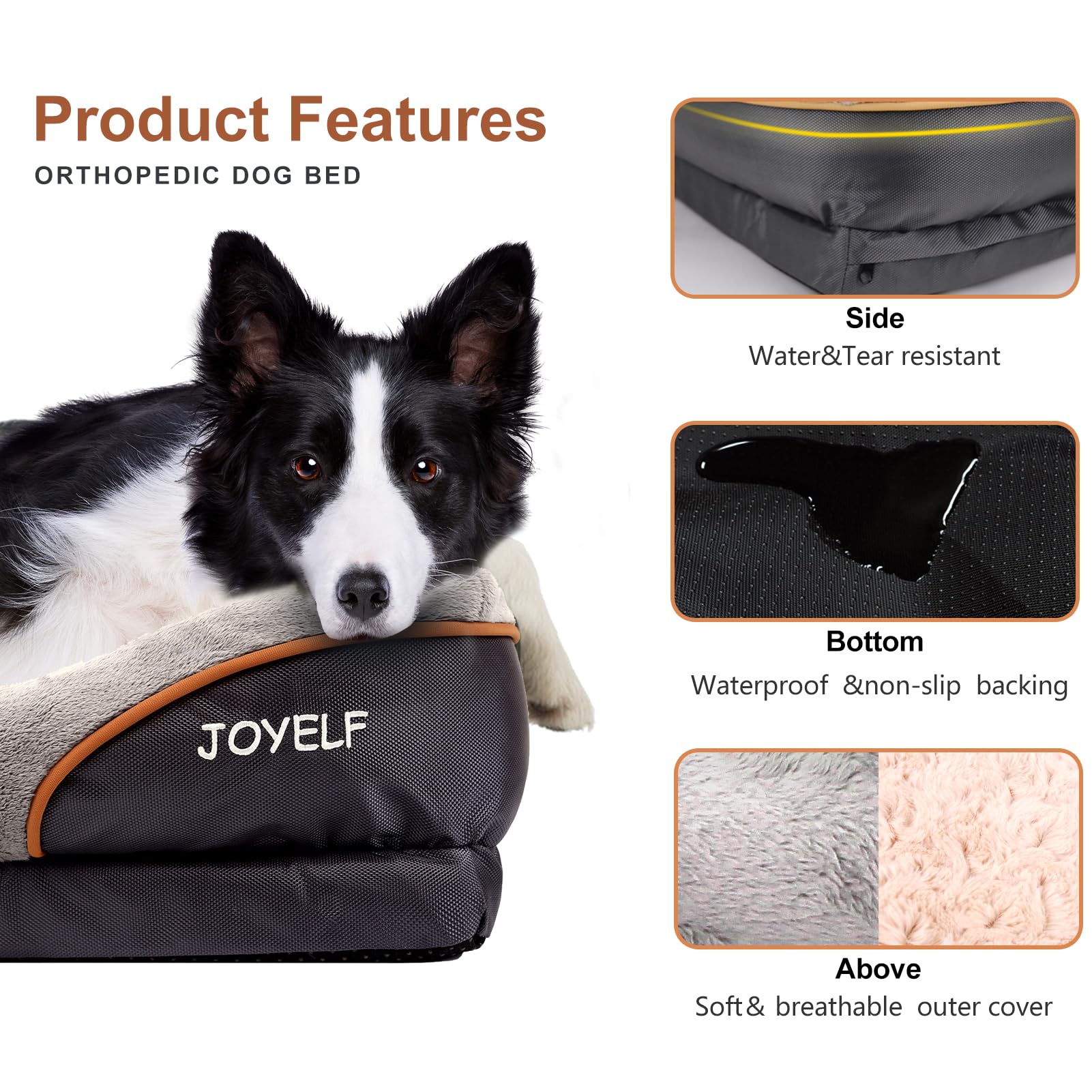 JOYELF Orthopedic Memory Foam Dog Bed - Large Washable Pet Sofa with Removable Cover & Free Squeaker Toy - Comfortable Support for Joint Pain Relief - Perfect for Large Dogs in Living Room or Bedroom