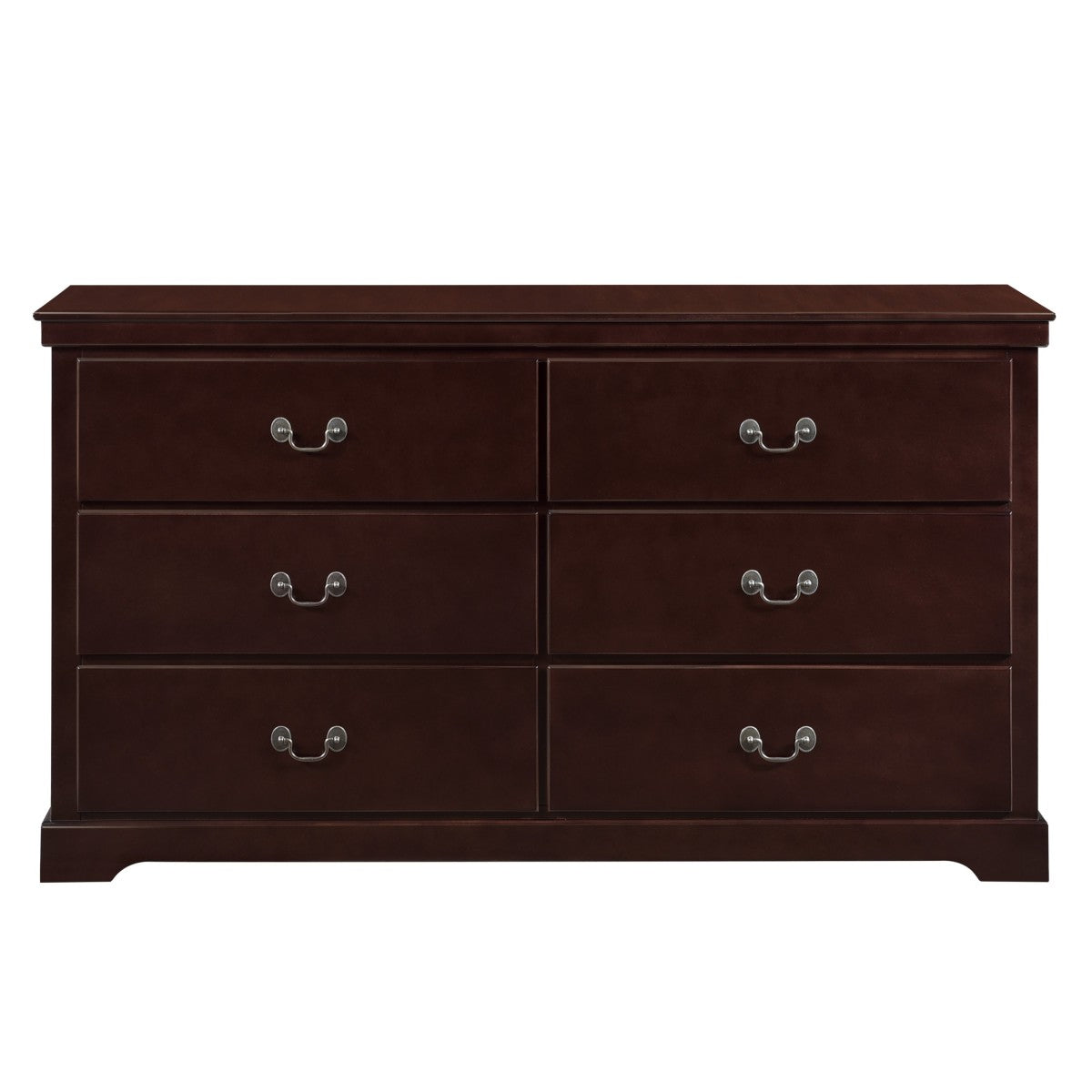 Stylish Cherry Wood 6-Drawer Dresser with Satin Nickel Handles - Perfect for Bedroom Storage & Organization