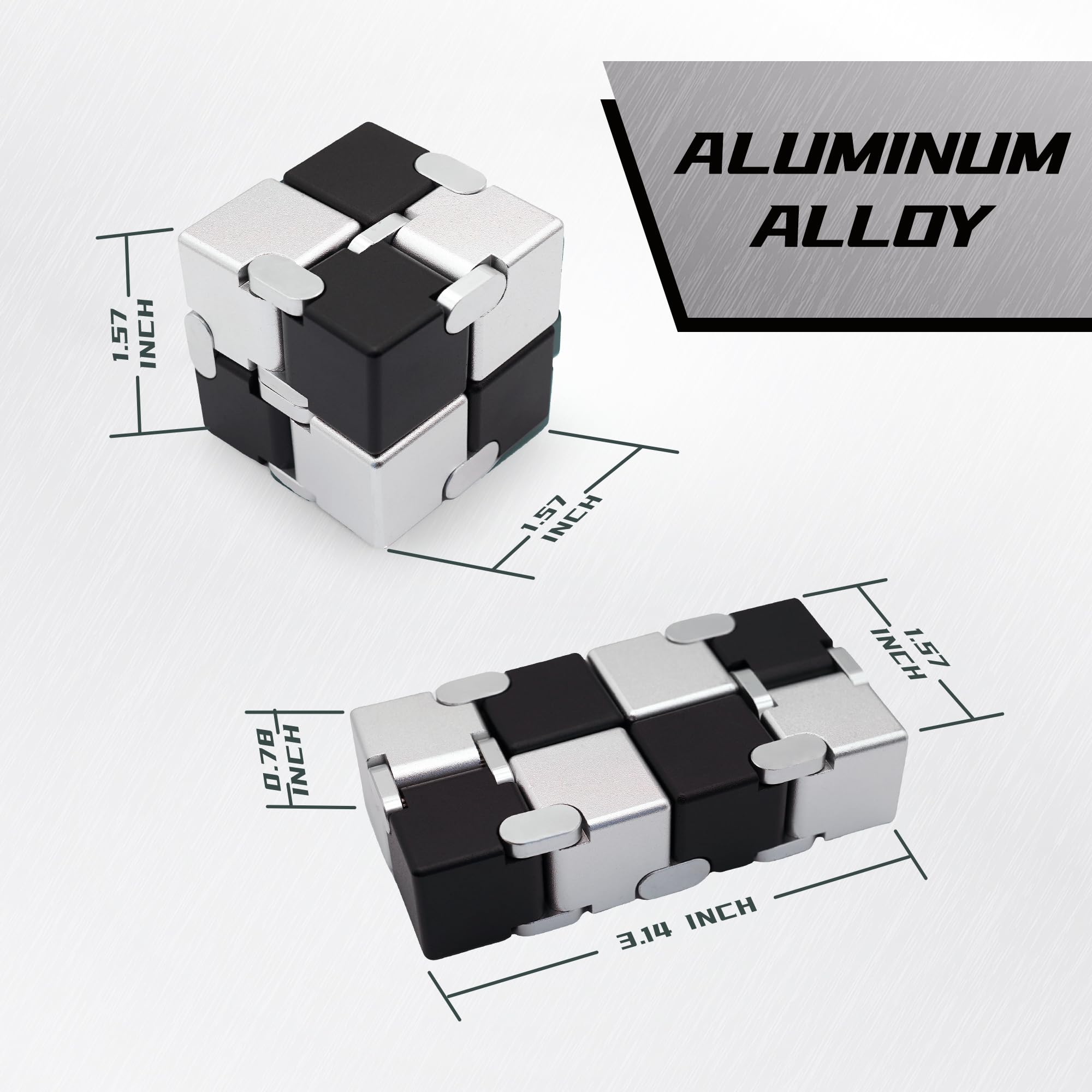 Metal Infinity Cube Fidget Toy for Adults & Teens - Stress Relief & Anxiety Relief Sensory Toy for ADHD, Autism & Focus - Black Silver Fidget Cube for Office, School & Travel