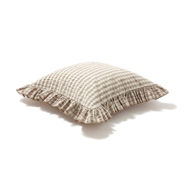 Frill Check Cushion Cover 18x18 Inches Beige - Decorative Square Pillow Case for Sofa, Bed, Chair, Home Decor