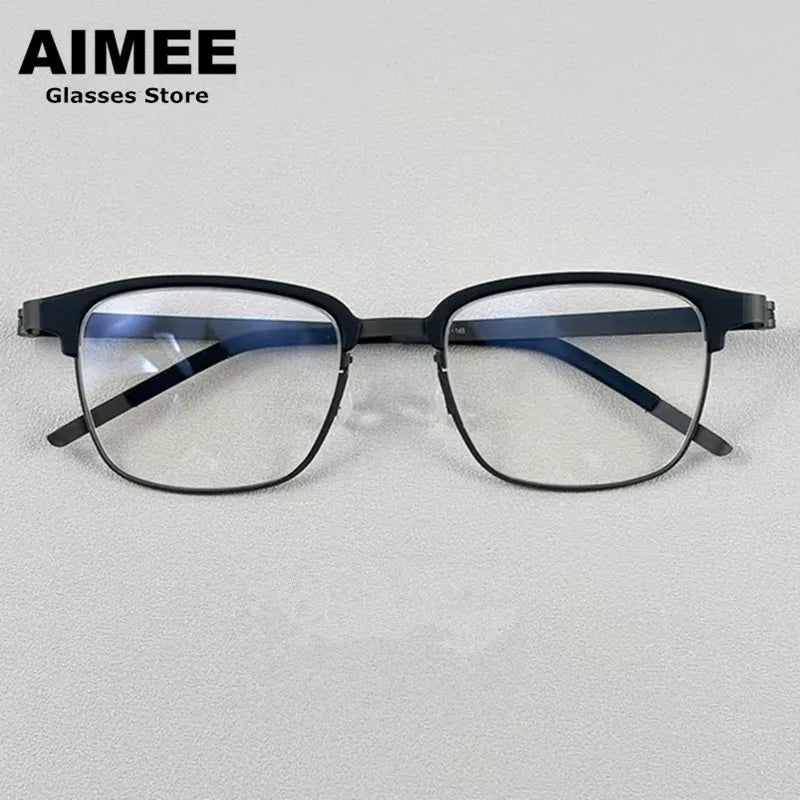 Aimee Unisex Full Rim Square Screwless Titanium Eyeglasses 69835 - Lightweight Durable Frame for Men & Women - Perfect for Reading, Work, and Everyday Use