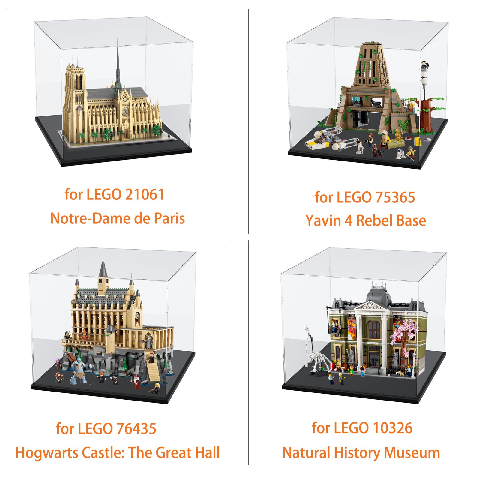Premium Thickened Clear Acrylic Display Case for Lego Sets 21061 75365 76435 10326 - Large Dustproof Protection Box with Wood-Plastic Base & LED String Lights (19.7x11.8x15.7inch, Black Interior) - Perfect for Showcasing Collectibles, Home Decor, and Gift Display